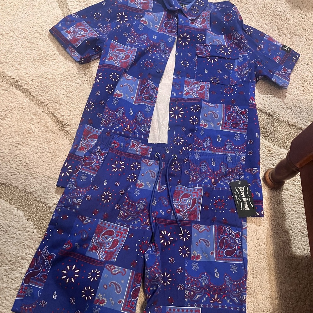 Paisley Blue and Red Men's Pajama Set